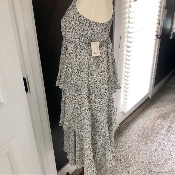 New Black & White Floral Multi Tiered Dress Size M - Picture 5 of 15